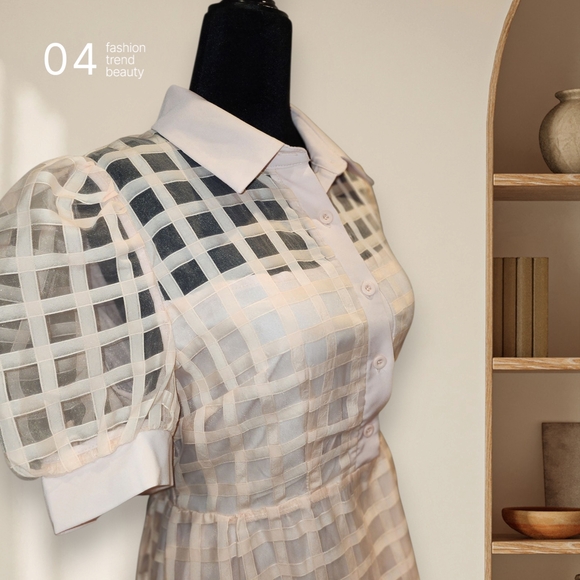 Elegant Pink Checkered Dress - Picture 3 of 5